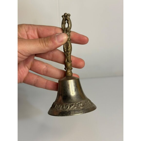 Vintage Solid Brass Hand Bell – 4.75" Ornate Victorian Style Decorative Bell MCM - Picture 4 of 5